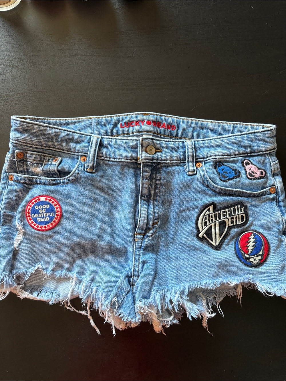 Lucky Brand Light Blue Denim Shorts with Grateful Dead Patchwork